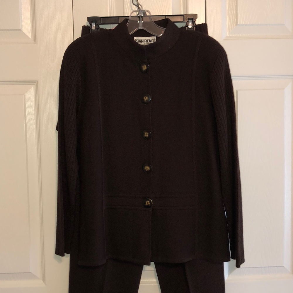 Chocolate brown San Remo knit sweater, pants, top